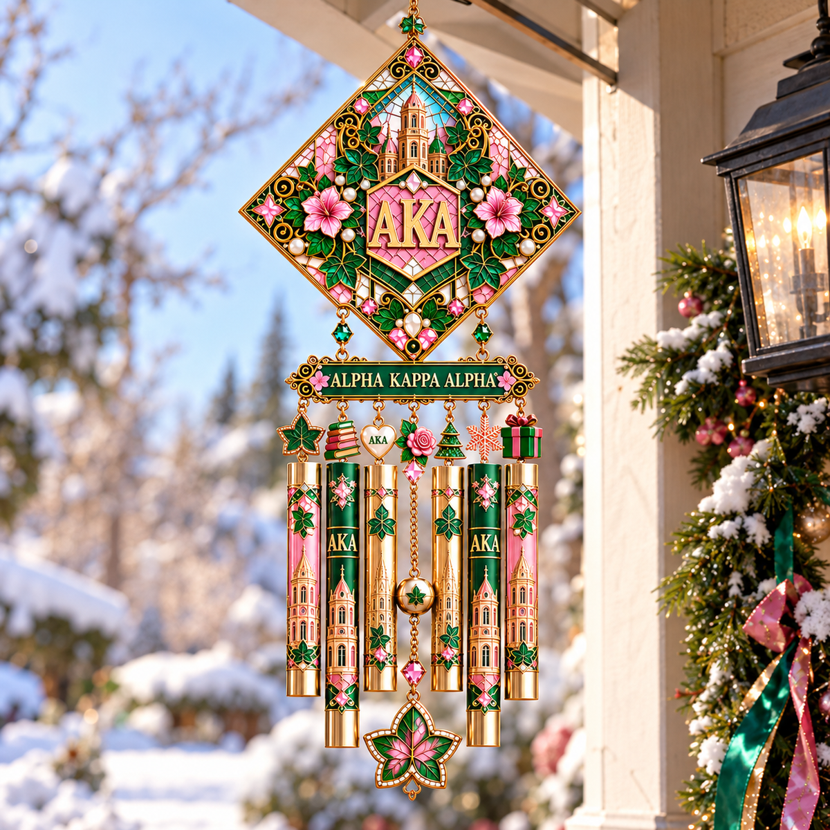 AKA Premium Christmas Stained Glass Wind Chime NTNA