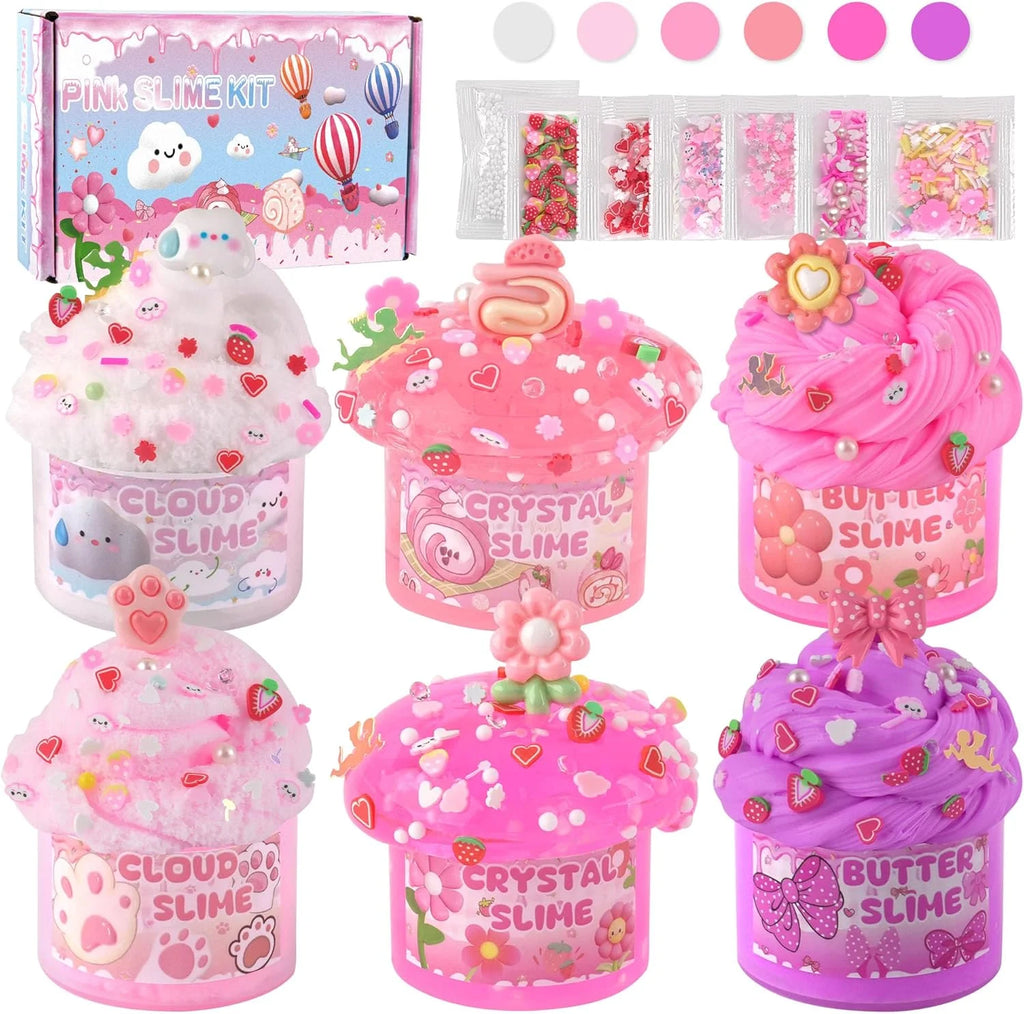 6 Pack Slime Set Pink Cute Cloud Slime Kit Toys for Girls and Boys Kids Slime Party Gift Set Party Favor Goodie Bag Stuffers