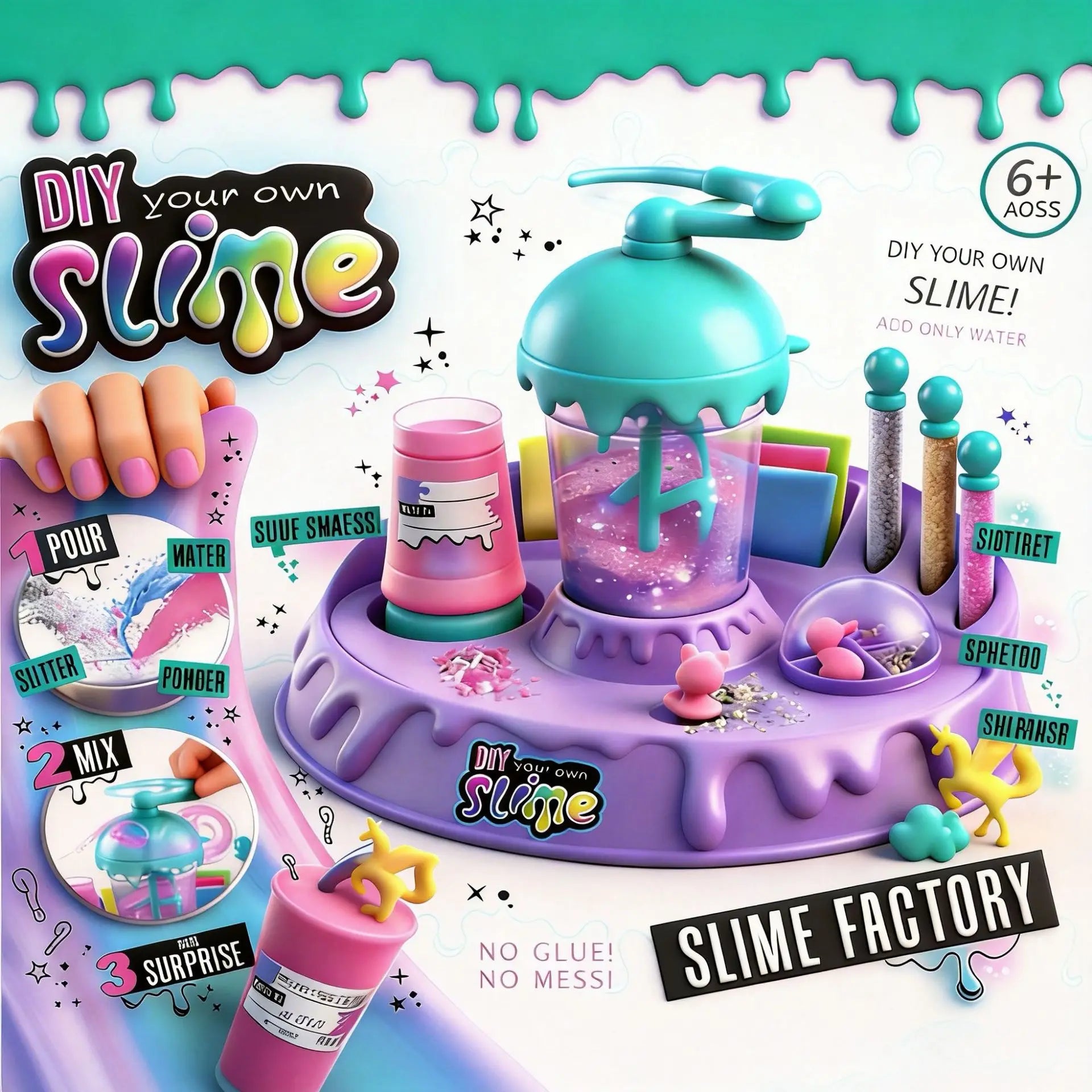 IY Crystal Slime Shaker Cup Set Magical Slime Shaker Powder Fluffy Slime Kit Handmade Educational Stress Relief Toy Princess Sty