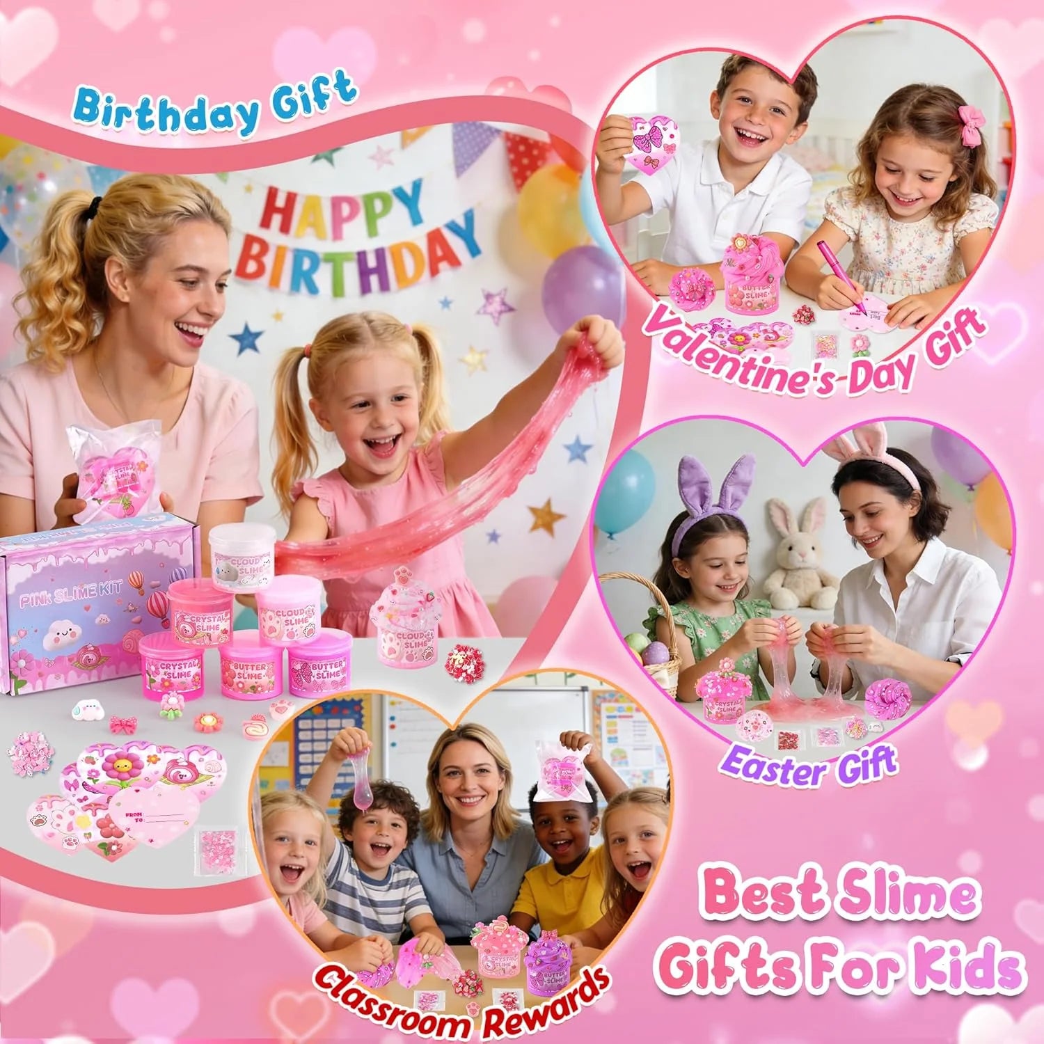 6 Pack Slime Set Pink Cute Cloud Slime Kit Toys for Girls and Boys Kids Slime Party Gift Set Party Favor Goodie Bag Stuffers